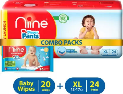 niine Combo of Baby Diaper Pants (XL) Size 24 Pants with 20 Baby Wipes