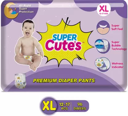 Super Cute's Premium Wonder Pullups Diaper Pant with Wetness Indicator & Leak Lock Technology (XL) - (96 Pieces)